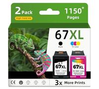 67XL Ink Cartridges Replacement for HP Ink 67 XL Black and Color Combo Pack HP67 HP67XL for 2700 2700e 2752e 2755e 2800e 2855e 2827e 2852e 4100 4100e 4155e 4200e 4227e 4255e 6000 6055e 6455e Printer