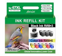 67XL Ink Refill Black/Color Combo Pack for HP Ink 67 67XL for DeskJet 2755e 2855e 4155e 2700 2800e 4255e 2855e 4100e Envy 6055e 6000 6555e 6455e Printer(3 Black 6 Color, 9 Pack)