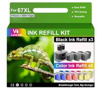 67XL Ink Refill Kit for HP 67XL Ink Cartridges Black Color Combo Pack Compatible with HP Ink 67 Works for Deskjet 2755e 2855e 2700 2800e 4255e Envy 6055e 6000 6555e Cartridges, 9 Pack (3BK/2C/2M/2Y)