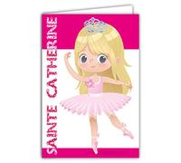 68-1098-A Happy Day Card of Saint Catherine 25 November Little Girl Wise Blonde Dancer Ballet Tutu Ballet Flats Crown Princess Pink