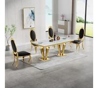 68.11'' Modern Faux Marble Dining Table Set for 4, Ele Kitchen Table with d Stainless Steel Base & 4 Leather Chairs, Perfect for Dining Room Decor