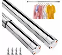 68-120Cm Extendable Stainless Steel Wardrobe Rail Adjustable Hanging Rod Uk