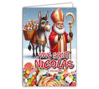 68-1335 Card with Envelope Vive Saint Nicholas with his Grey Donkey 6 December Happy Day for Schoolchildren Wise Children as Collectible Images for Boys Girls Bombons - Made in France