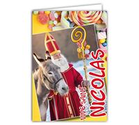 68-1338 Vive Saint Nicholas with his Grey Donkey 6th December Happy Celebration of School Children Wise Kids Collectable Pictures for Boys Girls Bombons Made in