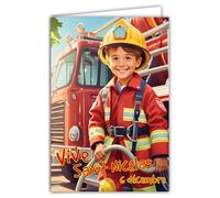 68-1361 Card Vive Saint Nicholas 6 December Wish a Happy Feast to a Little School Boy Who Loves Firefighters Fire Soldier Red Truck with White Envelope Size 12 x 17 cm