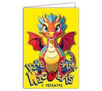 68-1364 Card Vive Saint Nicholas 6 December Wish a Happy Birthday to a School Boy Who Loves Fantastic Monsters Dragon Collectable with White Envelope Size 12 x 17 cm