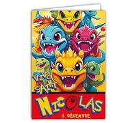 68-1365 Card Vive Saint Nicholas 6 December Wish a Happy Birthday to a School Boy Who Loves Fantastic Monsters Dragon to Collect - with White Envelope Size 12 x 17 cm