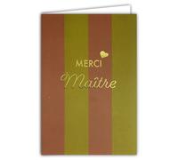 68-2003 Greeting Card Thank You Master Thank You Words and Heart in Fine Gold Shiny Delicate and Stripes on Matte Paper for Writing - with White Envelope Size 12 x 17.5 cm - Made in France