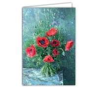 68-4037 Photo Card Bouquet Country Poppy Flowers Red Poppies Closed Format 17 x 11.5 cm White Interior to Write Your Greeting Message - Comes with an Envelope - Made in France