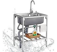 68 * 44cm Stainless Steel Single Bowl, HJYBFA with Faucet and Storage Shelf Commercial for Restaurant Outdoor Laundry Bar