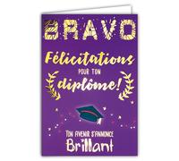 68-5002 Bravo Congratulations for Your Graduate Card Your Future Announced Shiny Gold Text with Envelope 12 x 17.5 cm Lauriers Hat Creation Edition Print Made in France