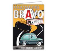 68-5003 Bravo Congratulations Permit B Driving Car Car Card Glossy Silver with Envelope 12 x 17.5 cm Passed Examination Code 18 Years Majority Road Freedom Creation Print Made in France