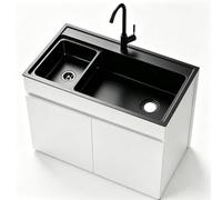 68/80cm Freestanding Stainless Steel Sink Cabinet, Dark Gray/White