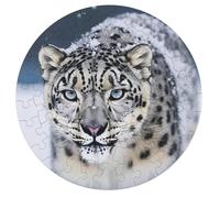 68 PCS Jigsaw Puzzle for Adults Personalized Picture Puzzle Blue Eyed Snow Leopard Customized Wooden Puzzle for Family, Birthday, Wedding, Game Nights Gifts Animal Alien Shape Puzzle