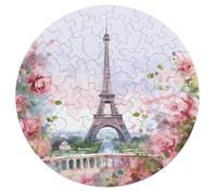 68 PCS Jigsaw Puzzle for Adults Personalized Picture Puzzle Paris Eiffel Tower with Flowers Customized Wooden Puzzle for Family, Birthday, Wedding, Game Nights Gifts Animal Alien Shape Puzzle