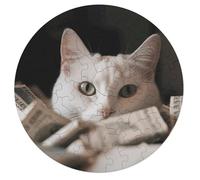 68 PCS Jigsaw Puzzle for Adults Personalized Picture Puzzle White Cat and Pile of Dollars Customized Wooden Puzzle for Family, Birthday, Wedding, Game Nights Gifts Animal Alien Shape Puzzle
