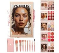 68 Pro Color Makeup Book Palette, 5-Layer Professional Kit, Eyeshadow & Highlighter & Blush & Contouring Complete Portable Travel Makeup Set, Facial Makeup Book (Makeup book+8 * Pink Makeup Brush Set)