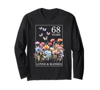 68 Years Loved Blessed Butterfly Flower Stamp 68th Birthday Long Sleeve T-Shirt