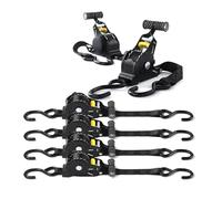 680 kg Automatic Tie Down Strap Reel with S Hook Automatic Lashing Strap 3 m x 25 mm, Lashing Straps with Ratchet Self-Retracting Lashing Straps for Load Securing, Truck, Trailers (Black, 4 Pieces, 3