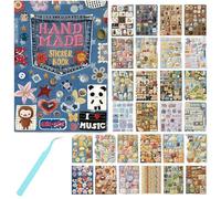 680+ Pcs Realistic Faux Embroidery Effect Sticker Book, Self-Adhesive Soft-Touch 3D Embroidered Patches for Junk Journal, Scrapbook, Water Bottle, DIY Craft Gift (#B)