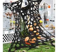 680 Sqft Cuttable Halloween Spider Web Decoration-Black Stretchable Spooky Gauze Cobwebs-Giant DIY Beef Netting Halloween Spider Webs with Fake Spiders Bats for Yard Garden Party Decor