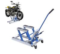 680kg Hydraulic Motorcycle Lift, Motorbike Jack Lift Table with 12-38cm Adjustable Platform, 3 Positions Safety Locks, T-Handle & 4 Wheels, Foot-Operated Hoist Stand for Quad, ATV, UTV (Blue)