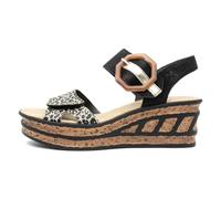 68176-00 | Black/Animal Print | Womens Wedge Heel Sandals
