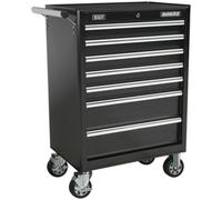685 x 465 x 1005mm 7 Drawer BLACK Portable Tool Chest Mobile Locking Storage Box