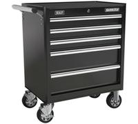 685 x 465 x 850mm 5 Drawer BLACK Portable Tool Chest Locking Mobile Storage Box