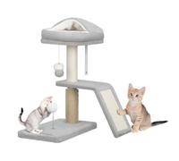 68cm Cat Scratching Post with 2 Usage Forms Multifunctional Cat Scratcher with Rotatable Scratching Ramp Cats Tower with Sisal Stairs For Small/Medium Cats Light Grey