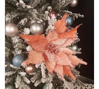 68cm Frosted Light Coral Pink Poinsettia Stem Christmas Decoration