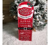 68cm Indoor Outdoor Red Metal Santa's Rules Sign Hanging Christmas Decoration