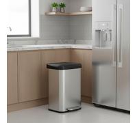 68L Large Steel Kitchen Pedal Bin with Soft Close Lid, Silver + Black / 50L (40.4 x 38 x 58.5 cm)