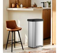 68L Large Steel Kitchen Pedal Bin with Soft Close Lid, Silver + Black / 68L (40.4 x 38 x 77 cm)