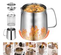 68oz 304 Stainless Steel Oil Strainer Pot with Filter Basket, Mesh and Lid, 2L Large Capacity Cooking Oil Filter for Storing, Frying, Cooking Grease