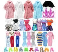 68Pcs Doll Clothes Outfit Dolls, Doll Accessories with 1 Formal Dress 6 Short Skirt 5 Daily Clothes 1 Sweater 2 Coat 10 Shoes 10 Coat hanger 18 Accessories for Girls Present