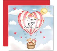 68th Anniversary Card for Women Men - Love Bear Hot Air Balloon - Happy 68 Year Anniversary Card for Companion Wife Partner Husband, 145mm Wedding Anniversaries Greeting Cards