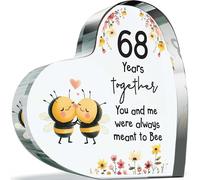 68th Anniversary Plague Gifts for Husband Wife - Meant to Bee - Happy 68th Wedding Anniversary Present for Partner, 100mm Acrylic Heart Keepsake for Sixty-Eighth Anniversaries