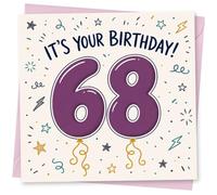 68th Birthday Card, 68th Birthday Card for Her or Him, It's Your Fun Number 68 Celebration with Colourful Doodle Stars and Confetti