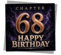 68th Birthday Card, Chapter 68 Gold Numbers, Storm Sky | Bold CHAPTER 68 with gold-style numerals and a dramatic purple lightning background, plus prominent HAPPY BIRTHDAY for 68th.