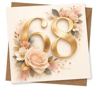 68th Birthday Card for Her or Him, Elegant Floral 68 Design, Special Milestone Birthday Greeting Card