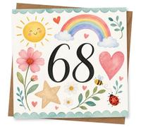68th Birthday Card for Her, Smiling Sun & Ladybird
