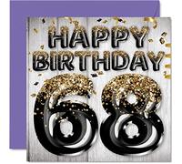 68th Birthday Card for Men - Black & Gold Glitter Balloons - Happy Birthday Cards for 68 Year Old Man Dad Grandad Grandpa Gran Uncle, 145mm Greeting Cards Gift