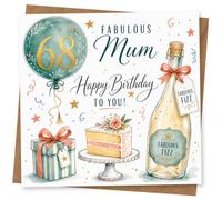 68th Birthday Card for Mum, Balloon Cake Design