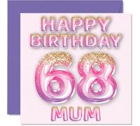 68th Birthday Card for Mum - Pink & Purple Glitter Balloons - Happy Birthday Cards for 68 Year Old Mum Mother from Son Daughter, 145mm Bday Greeting Cards Gift