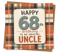 68th Birthday Card for Uncle, Happy 68th Birthday to an Amazing Uncle, Plaid Design Greeting Card