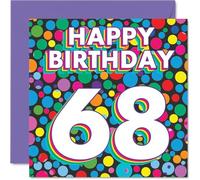 68th Birthday Cards for Men Women - Funky Rainbow Dots - Happy Birthday Card for 68 Year Old Man Woman Dad Nan Sister Brother, 145mm Bday Greeting Cards