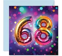 68th Birthday Cards for Men Women - Rainbow Foil Balloon - Happy Birthday Card for 68 Year Old Man Woman Auntie Friend Husband Neighbour, 145mm Bday Greeting Cards