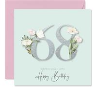 68th Birthday Cards for Women - Fancy Floral Flowers - Happy Birthday Card for 68 Year Old Woman Neighbour Nan Cousin Sister, 145mm Bday Greeting Cards