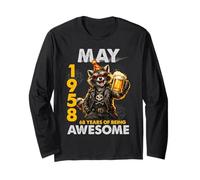 68th Birthday Raccoon Beer May 1958 Vintage 68 Years Old Long Sleeve T-Shirt